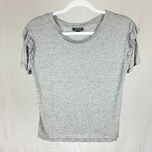 Topshop Women's T-Shirt Short Sleeve Shirt with Ruffles at Shoulders